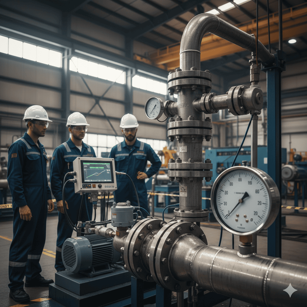 tecnicos realizanco pruebas hidrostaticas